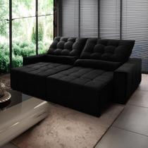 Sofá Retrátil/Reclinável Alaska 2,70m Suede Velut Preto c/ Molas no Assento - King House