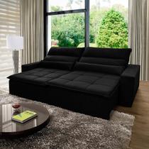 Sofá Retrátil/Reclinável Amsterdam 2,10m Suede Velut Preto c/ Molas no Assento - King House Sofá Retrátil/Reclinável Amsterdam 2,10m Suede Velut Preto c/ Molas no Assento - King House