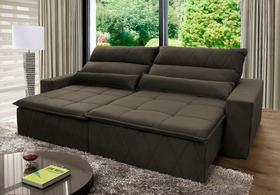 Sofá Retrátil/Reclinável Amsterdam 2,10m Suede Velut Tabaco c/ Molas no Assento - King House Sofá Retrátil/Reclinável Amsterdam 2,10m Suede Velut Tabaco c/ Molas no Assento - King House