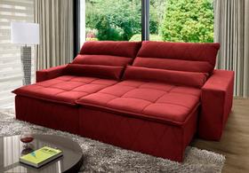 Sofá Retrátil Reclinável Amsterdam 2,30m Suede Velut Vermelho Molas no Assento - King House