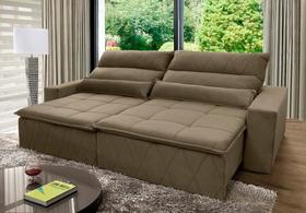 Sofá Retrátil Reclinável Amsterdam 2,50m Suede Velut Bege Molas no Assento - King House Sofá Retrátil Reclinável Amsterdam 2,50m Suede Velut Bege Molas no Assento - King House