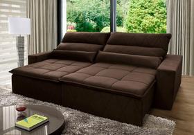 Sofá Retrátil Reclinável Amsterdam 2,50m Suede Velut Marrom Molas no Assento - King House Sofá Retrátil Reclinável Amsterdam 2,50m Suede Velut Marrom Molas no Assento - King House