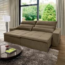 Sofá Retrátil Reclinável Amsterdam 3,00m Suede Velut Bege Molas No Assento - King House Sofá Retrátil Reclinável Amsterdam 3,00m Suede Velut Bege Molas No Assento - King House