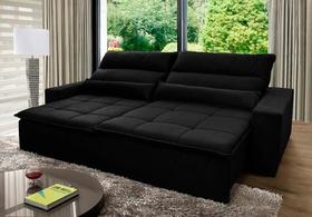 Sofá Retrátil Reclinável Amsterdam 3,00m Suede Velut Preto Molas no Assento - King House Sofá Retrátil Reclinável Amsterdam 3,00m Suede Velut Preto Molas no Assento - King House