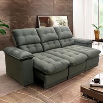 Sofá Retrátil Reclinável Atenas 2,30m Suede Velut Cinza c/ Molas no Assento - King House