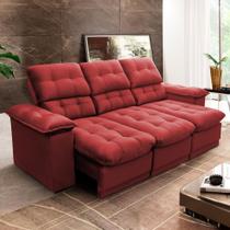 Sofá Retrátil Reclinável Atenas 2,30m Suede Velut Vermelho c/ Molas no Assento - King House Sofá Retrátil Reclinável Atenas 2,30m Suede Velut Vermelho c/ Molas no Assento - King House