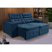 Sofá Retratil Reclinável Bari 3 Lugares Pillow em Veludo Tamanho 1,90 Azul