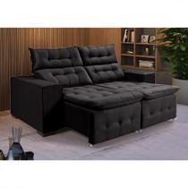 Sofá Retratil Reclinável Bari 3 Lugares Pillow em Veludo Tamanho 1,90 Preto