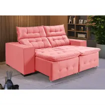 Sofá Retratil Reclinável Bari 3 Lugares Pillow em Veludo Tamanho 1,90 Rosê