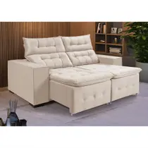 Sofá Retratil Reclinável Bari Pillow em Veludo Tamanho 1,90 Marfim