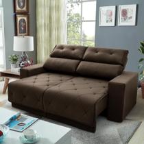 Sofá Retrátil/Reclinável Belga 1,80m Suede Velut Marrom c/ Molas no Assento