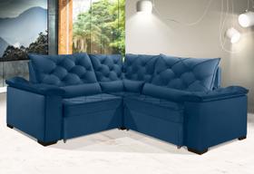 Sofá Retrátil Reclinável BERLIM DE CANTO 2.30 x 2.30 ESTILO ESTOFADOS - França Velusoft COR "AZUL"