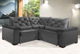 Sofá Retrátil Reclinável BERLIM DE CANTO 2.30 x 2.30 ESTILO ESTOFADOS - França Velusoft COR "CINZA" Sofá Retrátil Reclinável BERLIM DE CANTO 2.30 x 2.30 ESTILO ESTOFADOS - França Velusoft COR "CINZA"