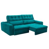 Sofá Retrátil Reclinável Cactus 3 Lugares Veludo Azul Turquesa 232cm Megasul