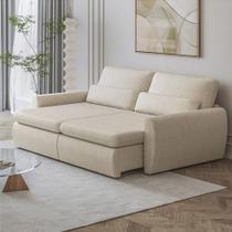 Sofá Retrátil Reclinável Charlie 2,10m Linho Supreme D28 Vira Cama Casal Design Orgânico - Bege