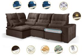 Sofá Retrátil Reclinável ELLOA DE CANTO COM CHAISE 3.45 x 1.80m ESTILO ESTOFADOS - Inca Velusoft COR "MARROM"