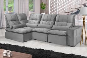 Sofá Retrátil Reclinável ELLOA DE CANTO COM CHAISE 3.65 x 1.80m ESTILO ESTOFADOS - Inca Velusoft COR "PRATA"