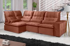 Sofá Retrátil Reclinável ELLOA DE CANTO COM CHAISE 3.65 x 1.80m ESTILO ESTOFADOS - Inca Velusoft COR "TERRA COTA"