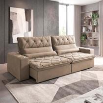 Sofá Retrátil/Reclinável França 2,10m Suede Velut Bege c/ Molas no Assento - King House