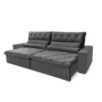 Sofá Retrátil/Reclinável França 2,10m Suede Velut Cinza c/ Molas no Assento - King House Sofá Retrátil/Reclinável França 2,10m Suede Velut Cinza c/ Molas no Assento - King House