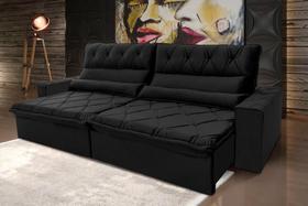 Sofá Retrátil/Reclinável França 2,30m Suede Velut Preto c/ Molas no Assento - King House