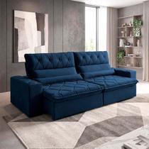 Sofá Retrátil/Reclinável França 2,70m Suede Velut Azul Marinho c/ Molas no Assento - King House Sofá Retrátil/Reclinável França 2,70m Suede Velut Azul Marinho c/ Molas no Assento - King House