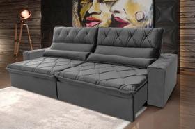 Sofá Retrátil/Reclinável França 2,70m Suede Velut Cinza c/ Molas no Assento - King House Sofá Retrátil/Reclinável França 2,70m Suede Velut Cinza c/ Molas no Assento - King House