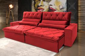 Sofá Retrátil/Reclinável França 2,70m Suede Velut Vermelho c/ Molas no Assento - King House Sofá Retrátil/Reclinável França 2,70m Suede Velut Vermelho c/ Molas no Assento - King House