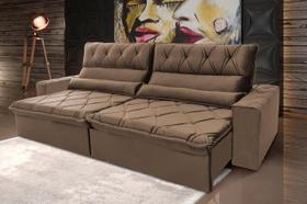 Sofá Retrátil/Reclinável França 3,00m Suede Velut Bege c/ Molas no Assento - King House Sofá Retrátil/Reclinável França 3,00m Suede Velut Bege c/ Molas no Assento - King House
