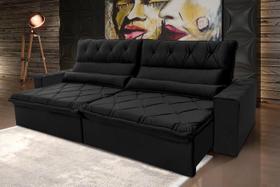 Sofá Retrátil/Reclinável França 3,00m Suede Velut Preto c/ Molas no Assento - King House