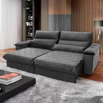 Sofá Retrátil/Reclinável Grécia 2,10m Suede Velut Cinza c/ Molas no Assento - King House