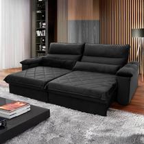 Sofá Retrátil/Reclinável Grécia 2,10m Suede Velut Preto c/ Molas no Assento - King House