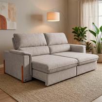 Sofá Retrátil Reclinável Linea 2,70m Linho Bouclê Bege Duplo Molejo - King House Sofá Retrátil Reclinável Linea 2,70m Linho Bouclê Bege Duplo Molejo - King House