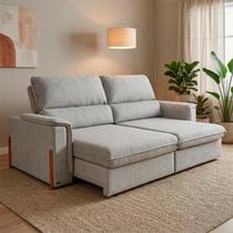 Sofá Retrátil Reclinável Linea 2,70m Linho Bouclê Cinza Duplo Molejo - King House