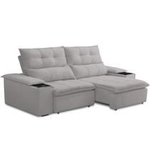 Sofá Retrátil Reclinável Living 210cm ártico F04 Veludo Cinza