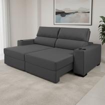 Sofá Retrátil Reclinável Madrid com Molas Ensacadas no Assento e Porta Copos Tecido Suede Bege 2,50M