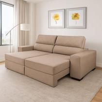 Sofá Retrátil Reclinável Madrid com Molas Ensacadas no Assento Tecido Suede Bege Claro 2,50M