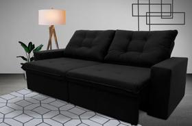 Sofá Retrátil/Reclinável Malta 2,00m Suede Velut Preto c/ Molas no Assento - King House