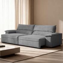 Sofá Retrátil Reclinável Molas Ensacadas 250cm Veludo Malta Cinza Sofá Retrátil Reclinável Molas Ensacadas 250cm Veludo Malta Cinza