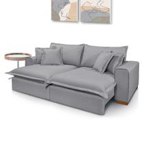 Sofá Retrátil Reclinável molas ensacadas no assento Premium Tecido Linho Cinza Claro 2,50M