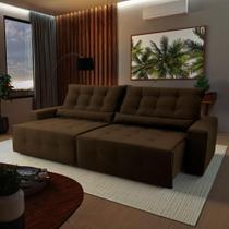 Sofá Retrátil Reclinável Montebello 2,50m Suede Velut Marrom Molas no Assento - King House Sofá Retrátil Reclinável Montebello 2,50m Suede Velut Marrom Molas no Assento - King House