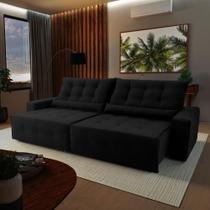 Sofá Retrátil Reclinável Montebello 3,00m Suede Velut Preto Molas no Assento - King House Sofá Retrátil Reclinável Montebello 3,00m Suede Velut Preto Molas no Assento - King House