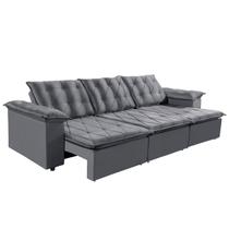 Sofá Retrátil Reclinável Montreal 6 Lugares Veludo Cinza 290cm Megasul