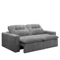 Sofá Retrátil Reclinável Napoli 2,30m 4 Lugares Veludo Cinza Bipartido Selmer Cinza