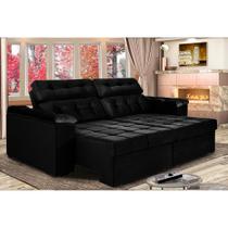 Sofá Retrátil, Reclinável New Austrália 2,52m Tecido Suede Velusoft Preto Cama InBox