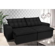 Sofá Retrátil, Reclinável Oklahoma 2,22m Com Molas e Pillow no Assento Tecido Suede Preto Cama InBox