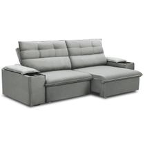 Sofá Retrátil Reclinável Para Sala 3 Lugares 205cm Gordon F04 Veludo Cinza Claro - Lyam Decor Sofá Retrátil Reclinável Para Sala 3 Lugares 205cm Gordon F04 Veludo Cinza Claro - Lyam Decor