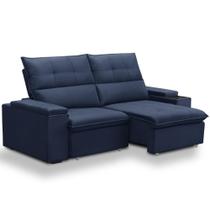 Sofá Retrátil Reclinável Para Sala 3 Lugares 210cm Niels F04 Veludo Azul - Lyam Decor