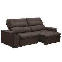 Sofá Retrátil Reclinável Para Sala 3 Lugares 210cm Nour F04 Veludo Marrom Escuro - Lyam Decor