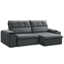 Sofá Retrátil Reclinável Para Sala 3 Lugares 210cm Zayn F04 Veludo Cinza Escuro - Lyam Decor Sofá Retrátil Reclinável Para Sala 3 Lugares 210cm Zayn F04 Veludo Cinza Escuro - Lyam Decor
